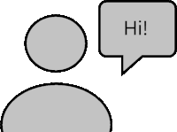 a person with a speech bubble that says hi on it