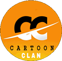 a logo for the cartoon clan is shown on a yellow background