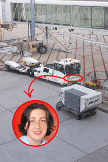 a picture of a man next to a truck that says douglas