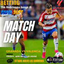 an advertisement for a soccer match between granada vs valencia