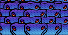 a seamless pattern of purple and blue snake skin with red eyes