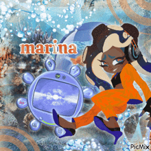 a cartoon of a girl with the name marina