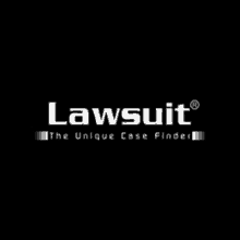 a logo for lawsuit the unique case finder on a black background