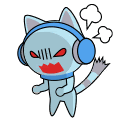 a cartoon of a cat wearing headphones and blowing smoke out of its mouth .