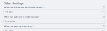 a screenshot of the other settings page where you can choose who can invite you to private servers