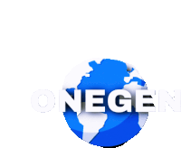 a blue and white globe with the word onegen in white letters