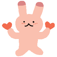 a pink bunny holding two red hearts in his hands