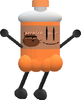 a cartoon drawing of a bottle of scratch juice with arms and legs