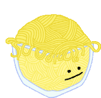 a cartoon drawing of noodles with a sad face