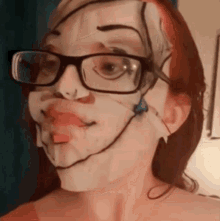 a woman wearing glasses has a mask on her face