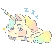 a cartoon drawing of a unicorn sleeping with the letters nz behind it