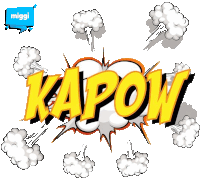 a comic book explosion with the word kapow coming out