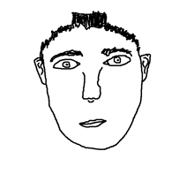 a black and white drawing of a man 's face with a mohawk hairstyle