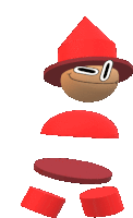 a cartoon character with a red hat and sunglasses is being built