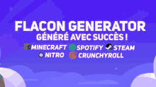 a purple background with the words flacon generator written on it