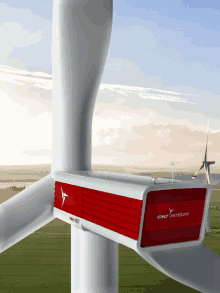 a wind turbine with a red and white box that says end ventum on it