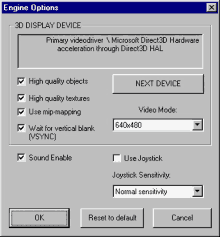 a screenshot of the engine options window