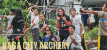 a group of archery players are posing for a picture with the words naga city archery in the upper right corner