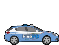 a blue and white car that says fivepd