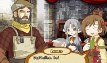 a man and two girls are talking in a video game with a speech bubble that says recette capitalism ho