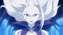 a woman with long white hair and a purple cape