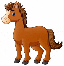 a brown horse is standing on a white background and smiling .