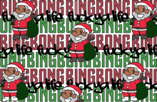 a seamless pattern of santa claus holding a bag of gifts with the words ringbong ringbong written on the bottom