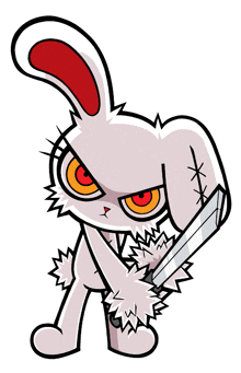 a cartoon rabbit is holding a sword in its paws