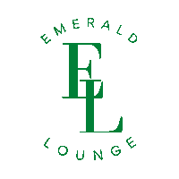 a logo for emerald lounge has a green letter e in the center