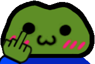 a pixel art drawing of a green frog with a middle finger .