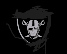 a drawing of a raiders logo with a pirate helmet and swords