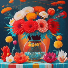 a painting of a vase full of flowers on a table