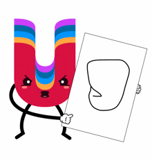 a colorful letter u is holding a piece of paper with a face on it