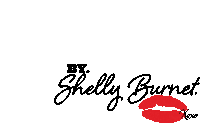 a logo for by shelly burnet with a red kiss