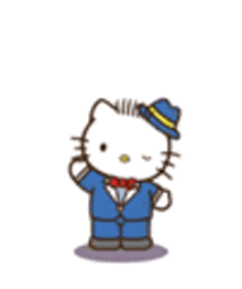 hello kitty is wearing a suit and a hat .