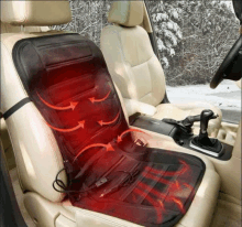 a car seat with a heated seat cover on it