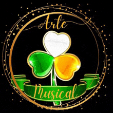 a logo for arte musical with a clover in the colors of the irish flag