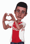 a cartoon character wearing a ziggo jersey making a heart with his hands