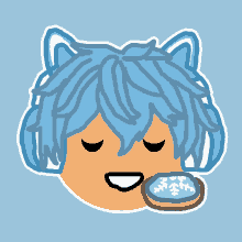 a drawing of a person with blue hair and ears