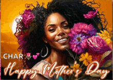 a painting of a woman with flowers in her hair and the words happy mother 's day