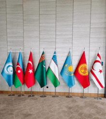 a row of flags from various countries are lined up in a row