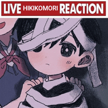 a drawing of a boy with a bandage on his head and the words " live hikikomori reaction " below it