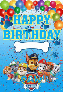 a happy birthday card with paw patrol characters on it