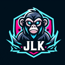 a monkey with blue eyes and the word jlk behind it