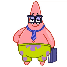 patrick star from spongebob wearing glasses and tie