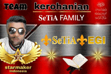 a man wearing sunglasses is on a red background with the words team kerohanian setia family