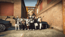 a group of people posing for a picture in front of a car that says supreme