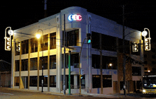 a building with a ccc logo on the side of it