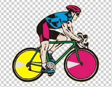 a man wearing a helmet and sunglasses is riding a green bicycle