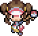 a pixel art of a girl with pigtails and a hat holding a magnifying glass .